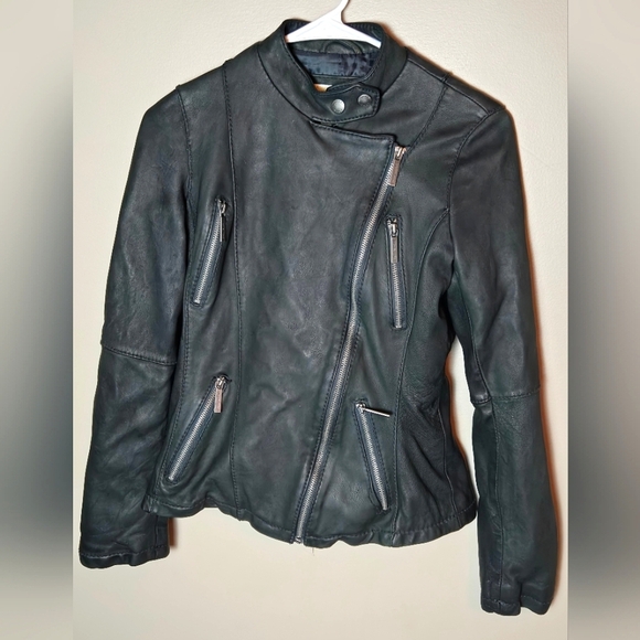 Women's Michael Kors Leather Moto Biker Chic Emo Chic Full Zip Jacket, Small - Picture 1 of 5